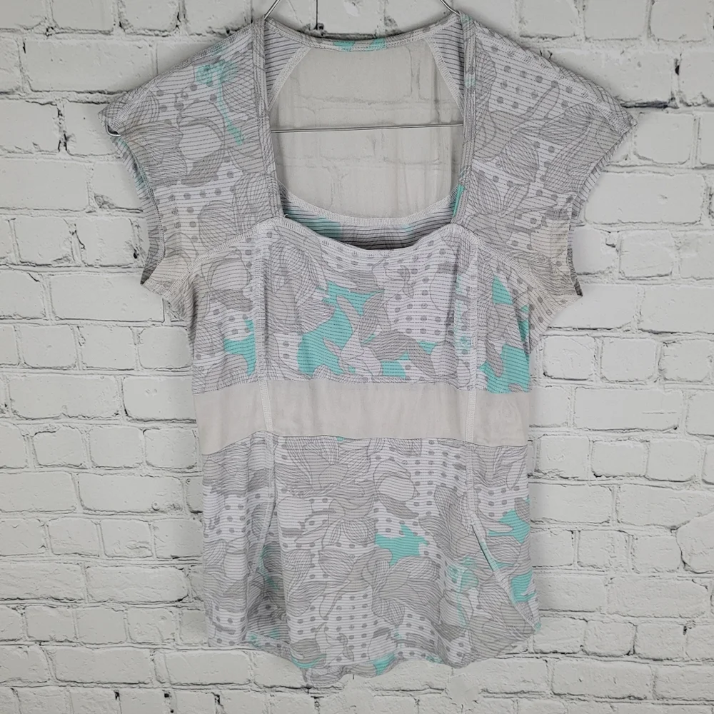 LULULEMON | floral polkadot cap sleeve sheer workout athletic top - Picture 1 of 6
